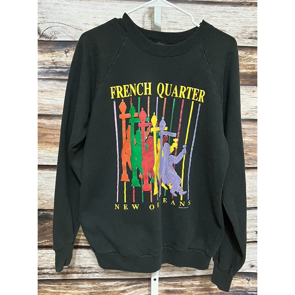 VTG 1988 New Orleans French Quarter Sweatshirt X-Large Black Colorful Crewneck